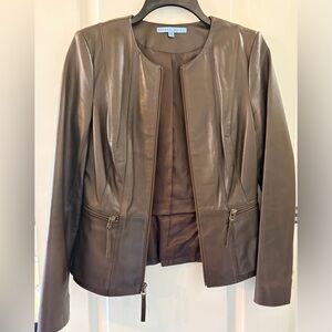ANTONIO MELANI Dark Brown Genuine Leather Zip-Front Jacket